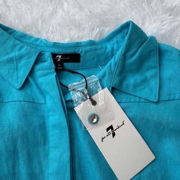 7 For All Mankind Turquoise Linen-Blend Crop Top size L NWT - Picture 3 of 6